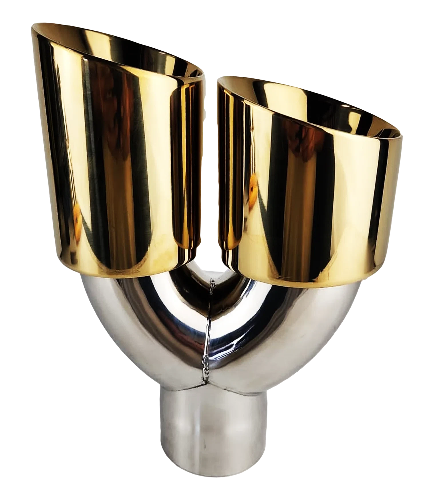 3_ IDX4_X10_ -Dual Double Wall Slant Cut S_S Gold Exhaust Tip Side Angle 1640GD
